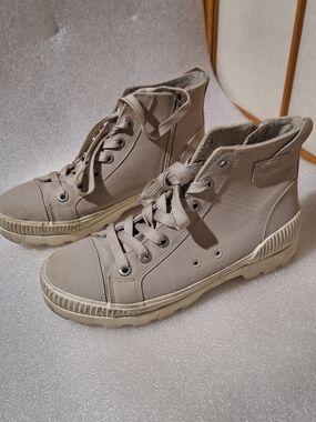 Beige High-Top Canvas Sneakers
